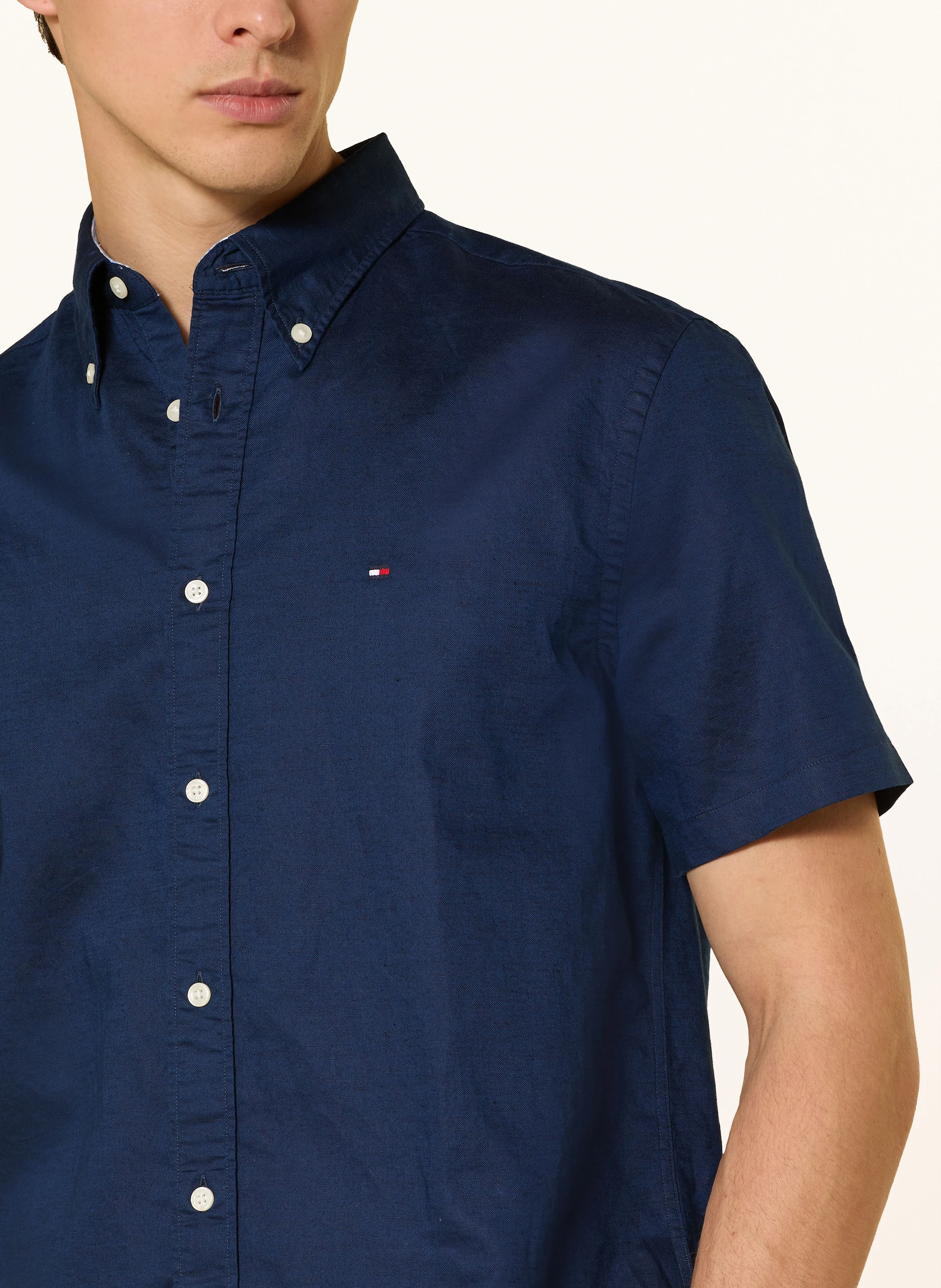 TOMMY HILFIGER Kurzarm-Hemd Regular Fit mit Leinen