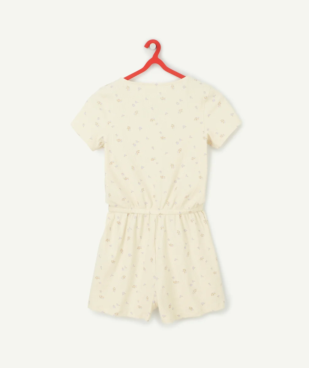 PYJAMA ÉCRU CÔTELÉ IMPRIMÉ FLEURI FILLE