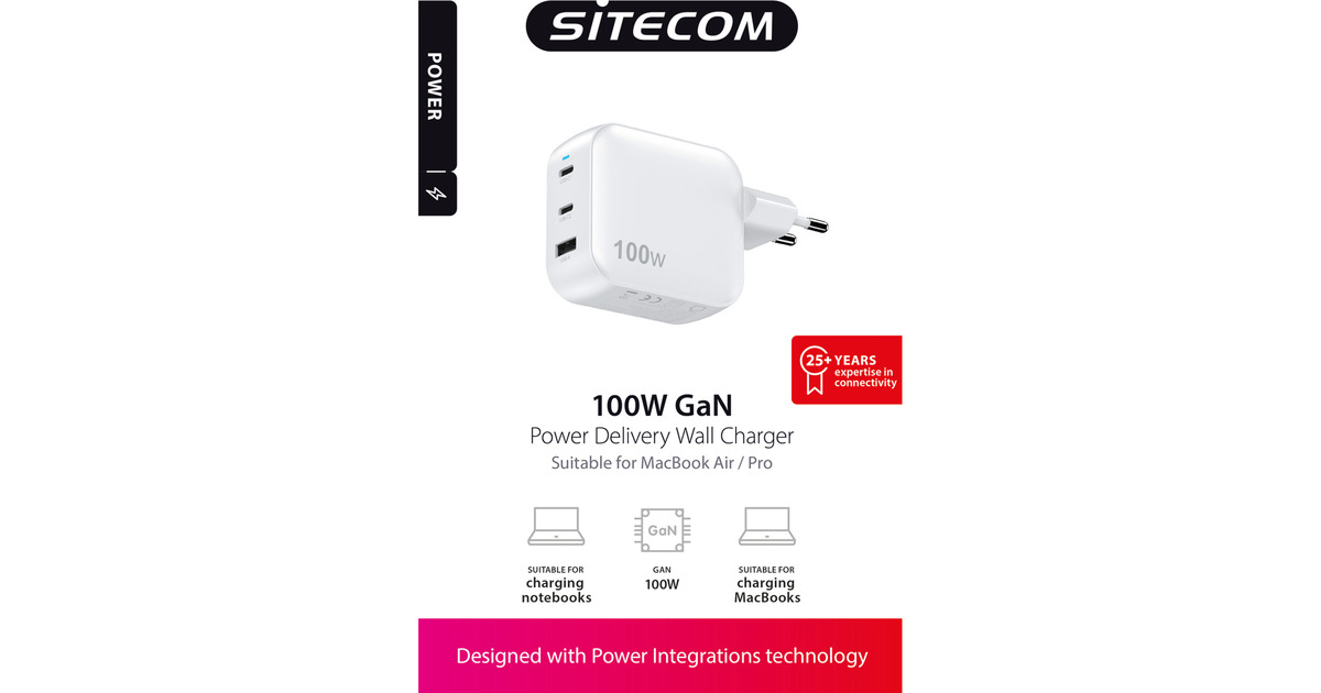 Sitecom100W GaN Power Delivery Wall Charger  (Wit)
