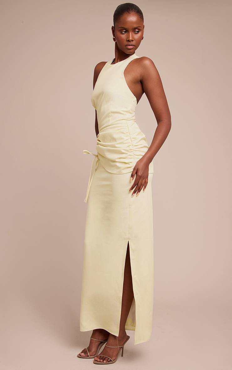 Crème Robe Longue Froncée À Col Nageur