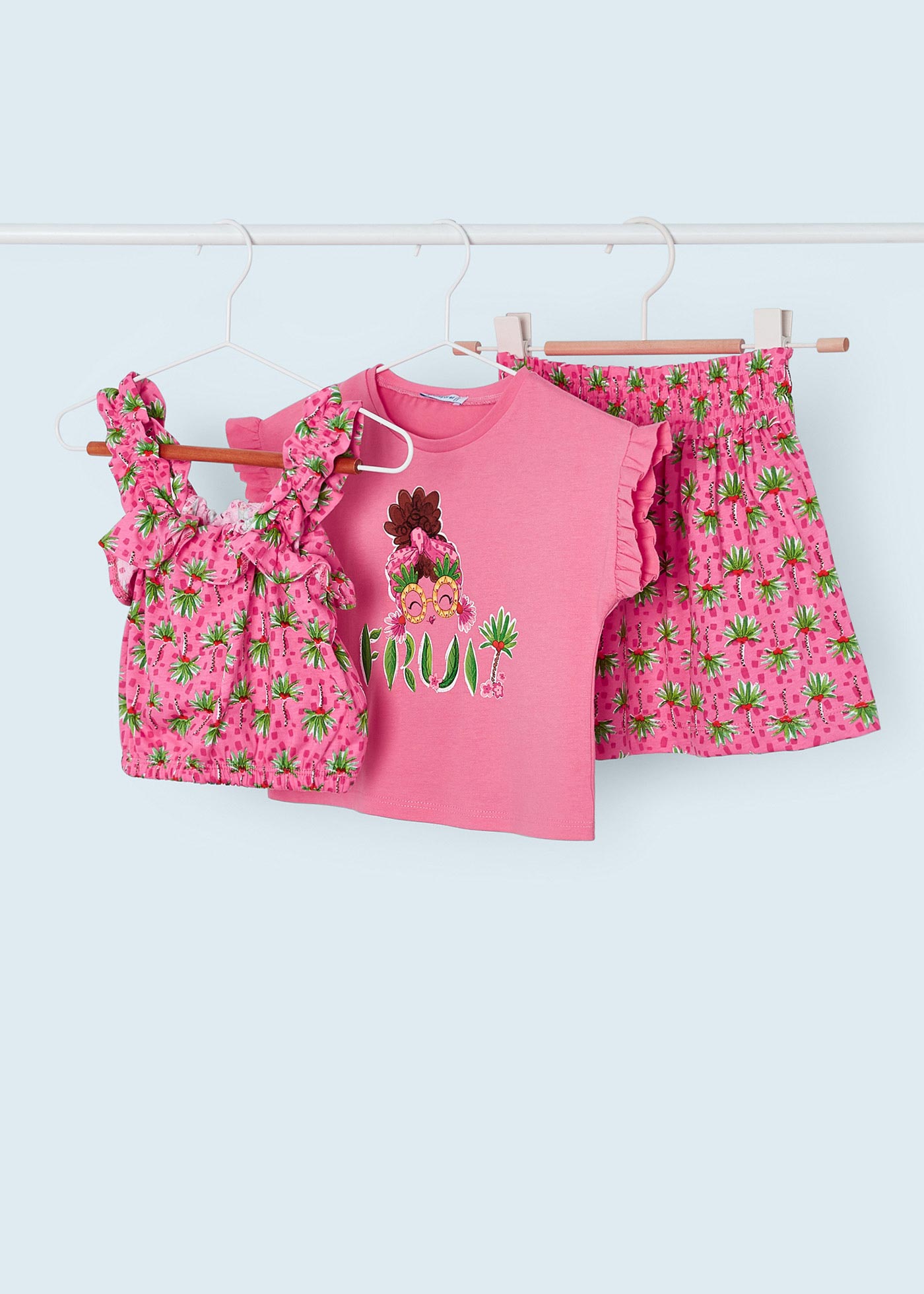 Conjunto de 3 peças com saia de algodão sustentável para meninas