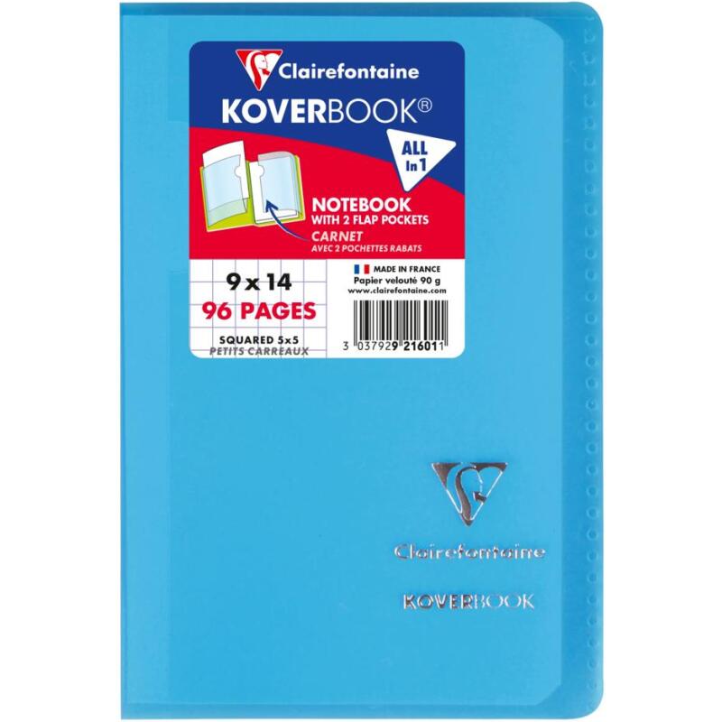 Carnet piqué Koverbook 9x14cm 96 pages petits carreaux couverture polypropylène transparent - Assortis