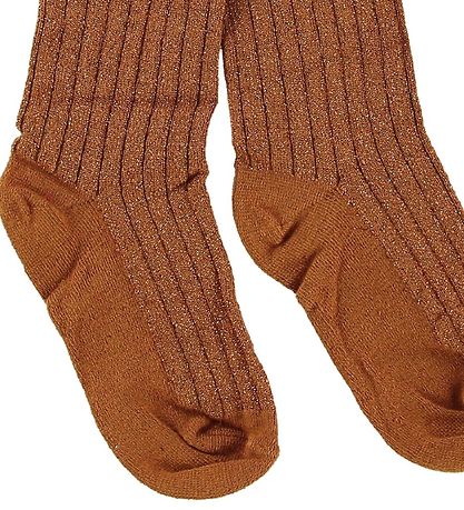 Melton Strumpfhosen - Rib - Bambus - Gebrannt Orange m. Glitzer