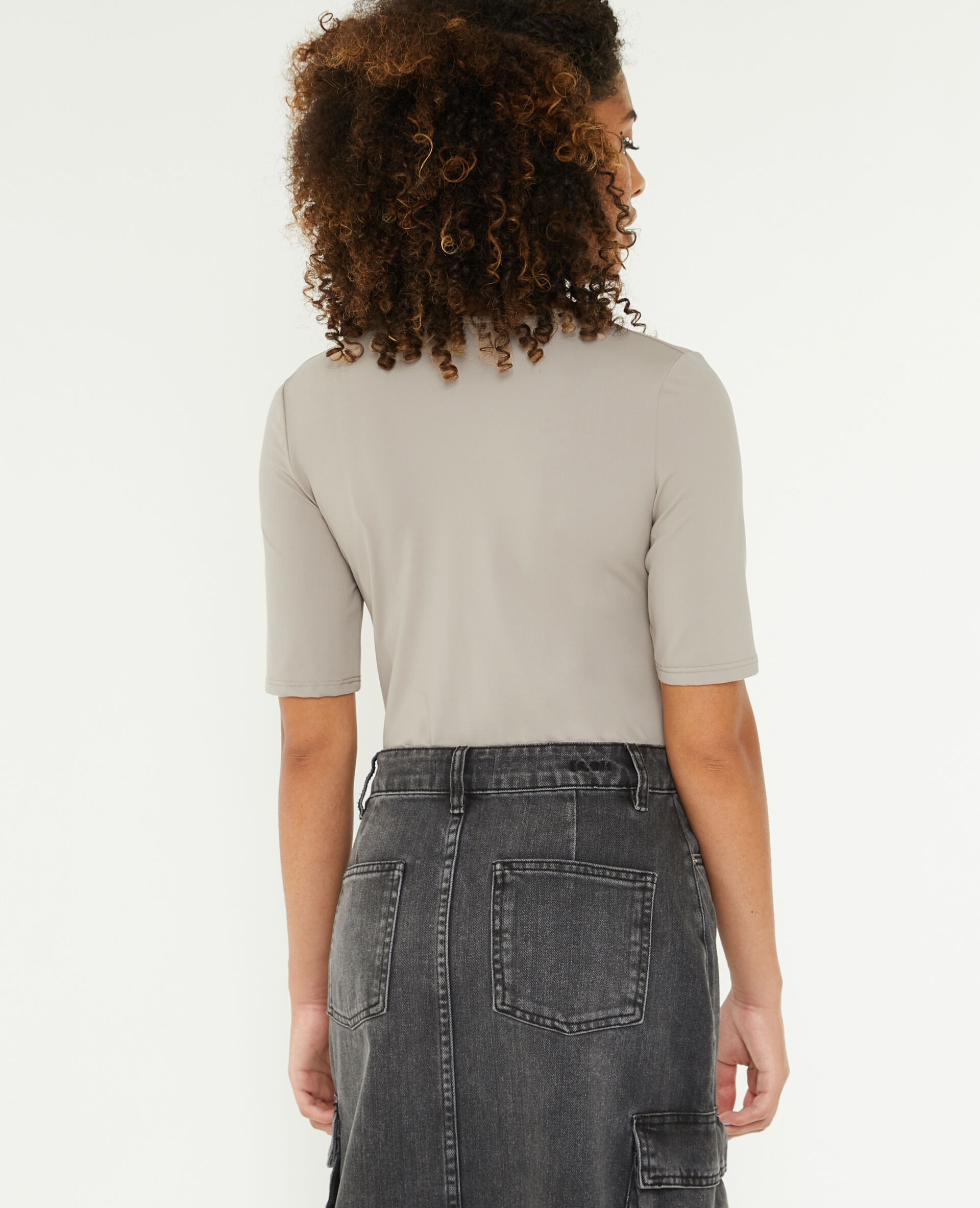 Top col V en maille - Beige