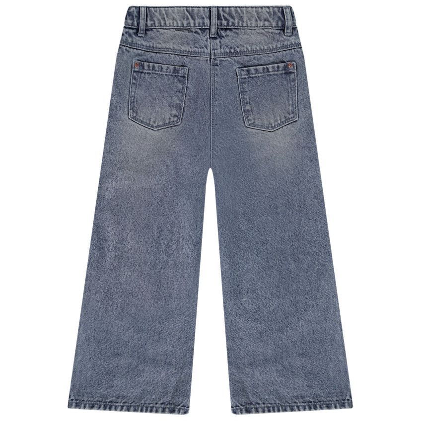 Jean large effet used pour fille - Bleu
