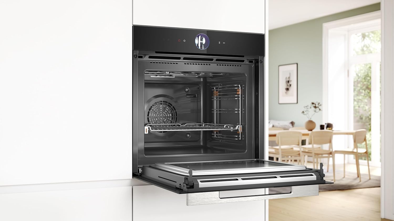 Bosch HMG776NB1, Serie 8 smarter Einbau-Backofen mit Mikrowellenfunktion, 60 x 60 cm, Schwarz, Made in Germany, Pyrolyse, Air Fry, Digitaler Bedienring Touchdisplay, Automatikprogramme auf Knopfdruck