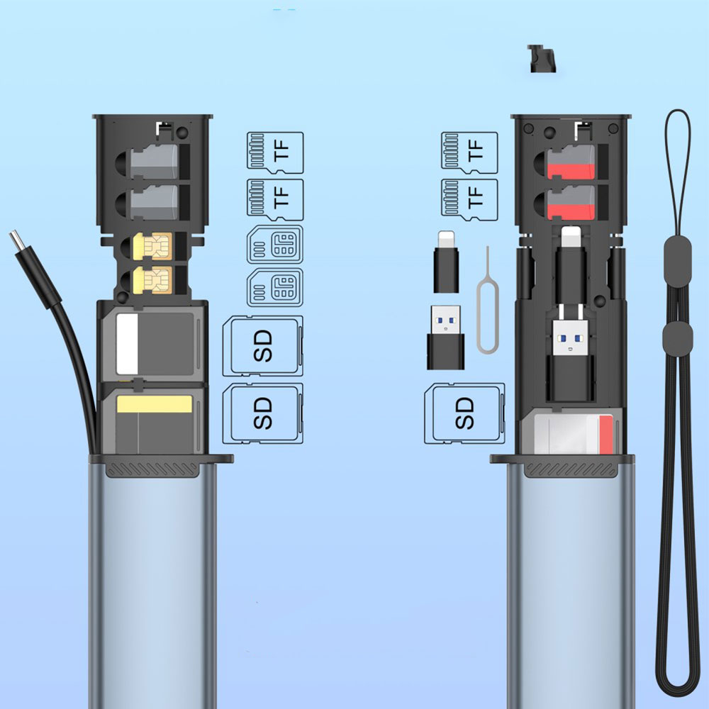 USB C Alu Kartenlesegerät Card Reader für SD und MicroSD Speicherkarten inkl. 2x Aufbewahrungs-Plätze für SIM-Karten   USB Adapter 2.0 - Grau