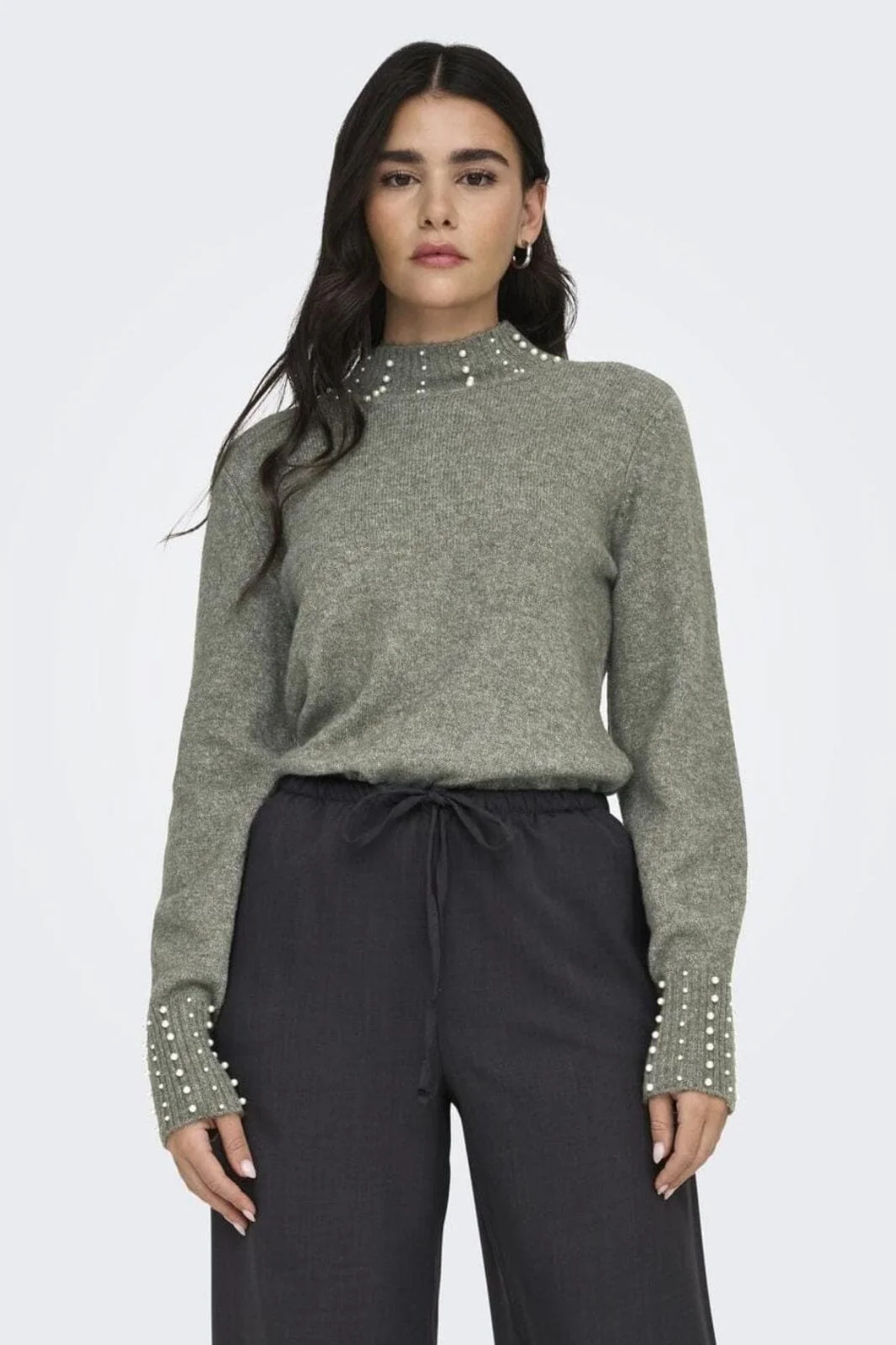 JDY Jdyrue Life L/S Hn Pearl Detail Pull Knt 4622633 castor gray white pearls
