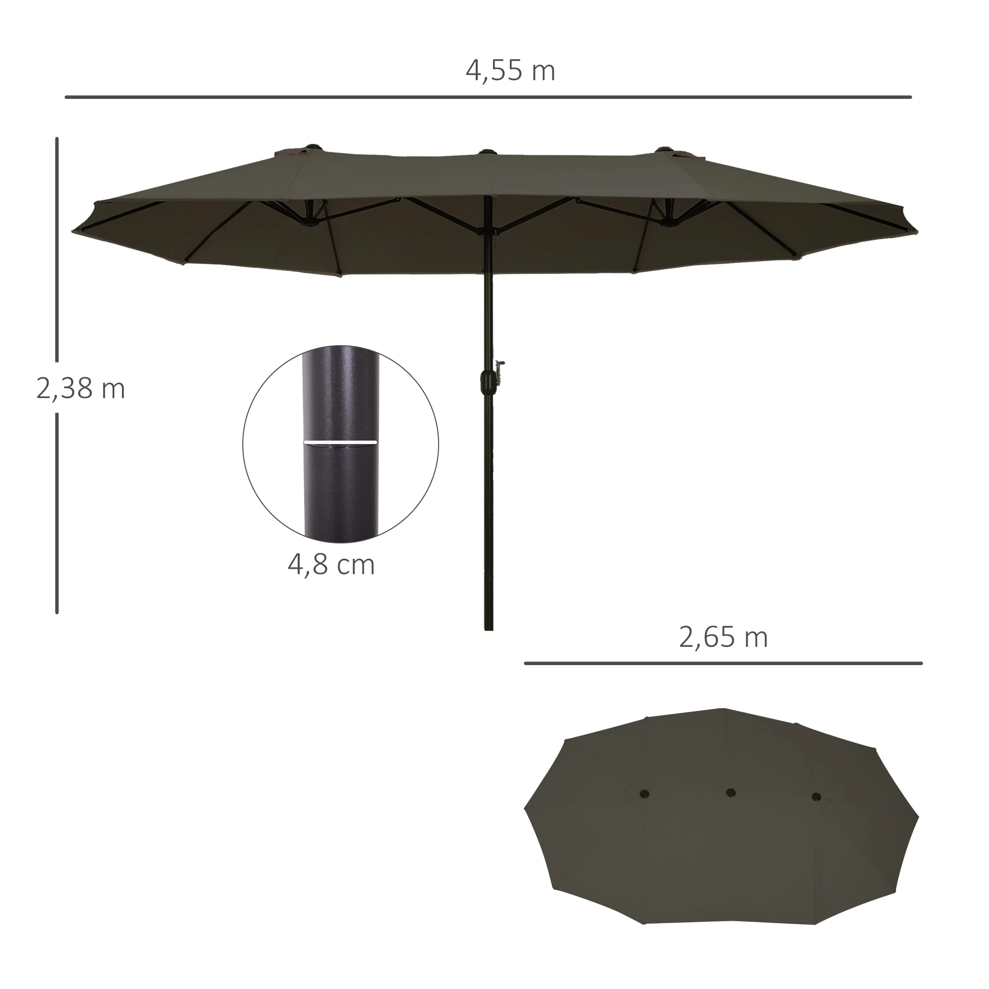 Guarda-sol duplo Outsunny para jardim, cinza