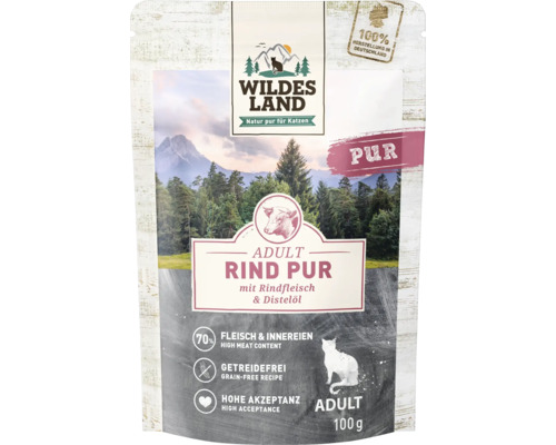 WILDES LAND natvoer voor katten, proefverpakking met 8 zakjes, multipack 8 x 100 g, vis, gevogelte, konijn, rund- en kalfsvlees met waardevolle superfoods, graanvrij, glutenvrij, 800 g