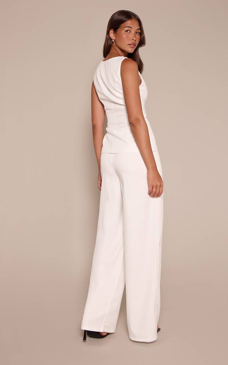 Blanc Pantalon Large Plissé En Tissu Tissé Ajusté