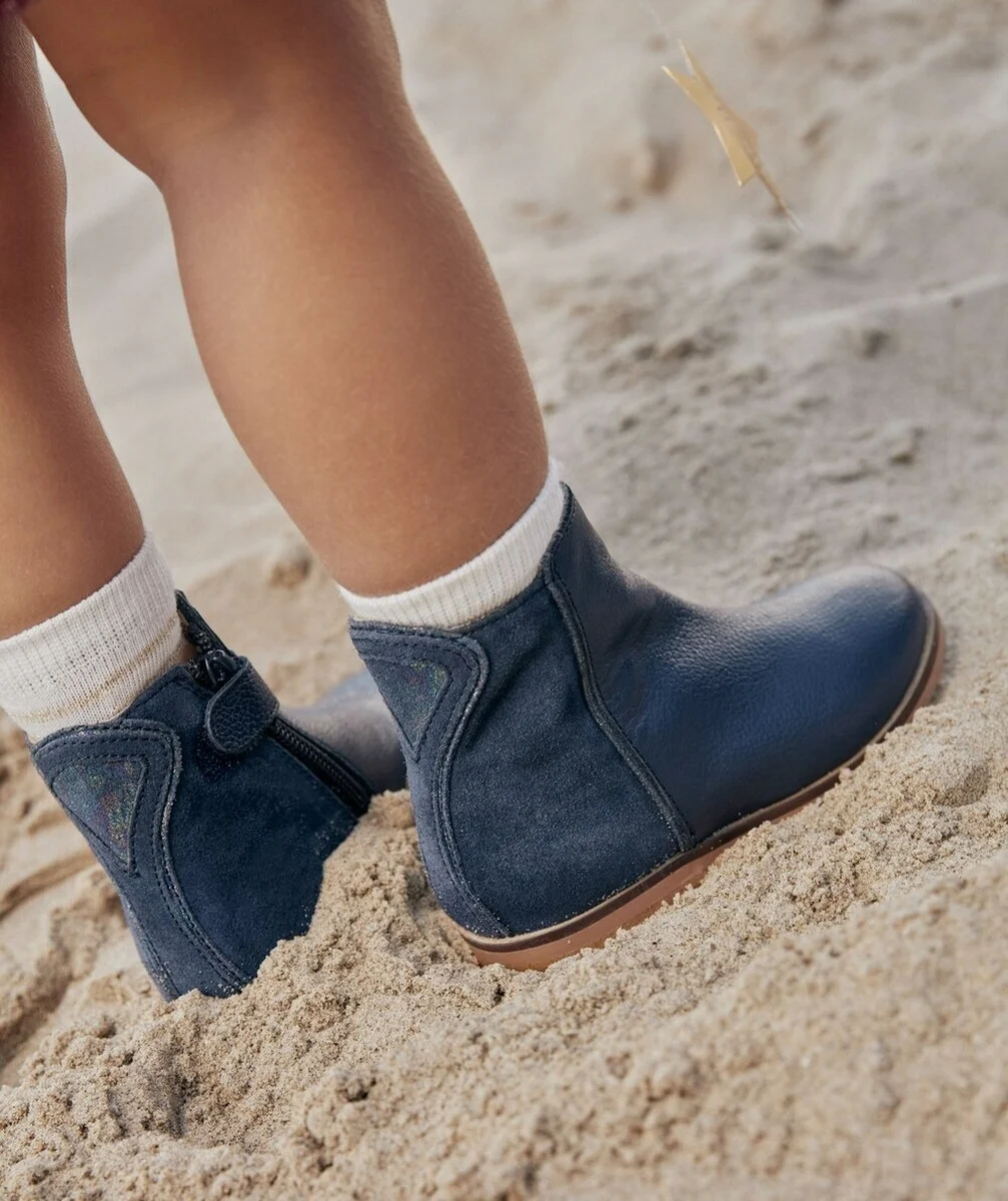 BOTTINES FILLE EN CUIR NOIR ET PAILLETÉ À L'ARRIÈRE