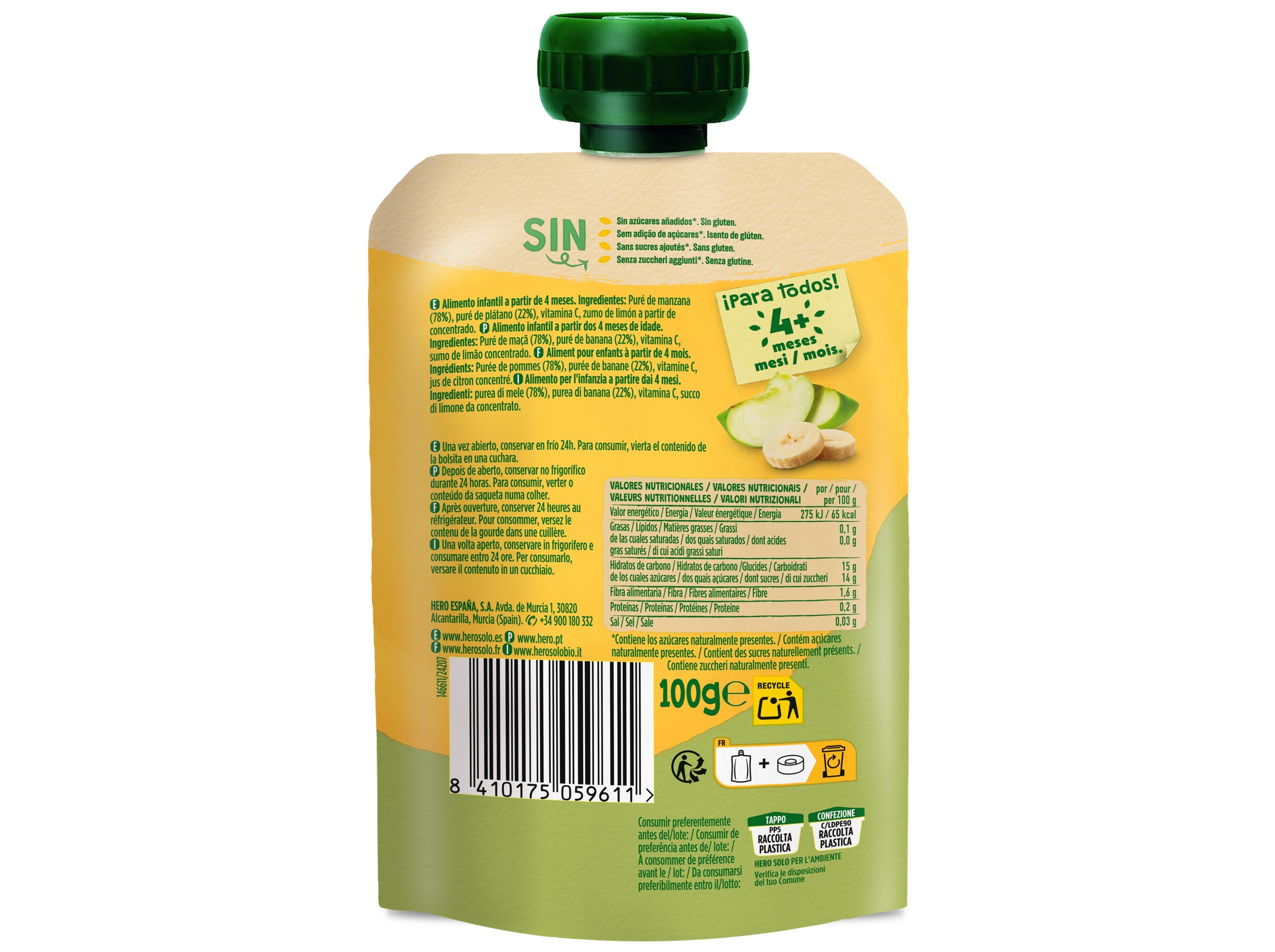 SAQUETA FRUTA HERO BABY MAÃÃ E BANANA 100G