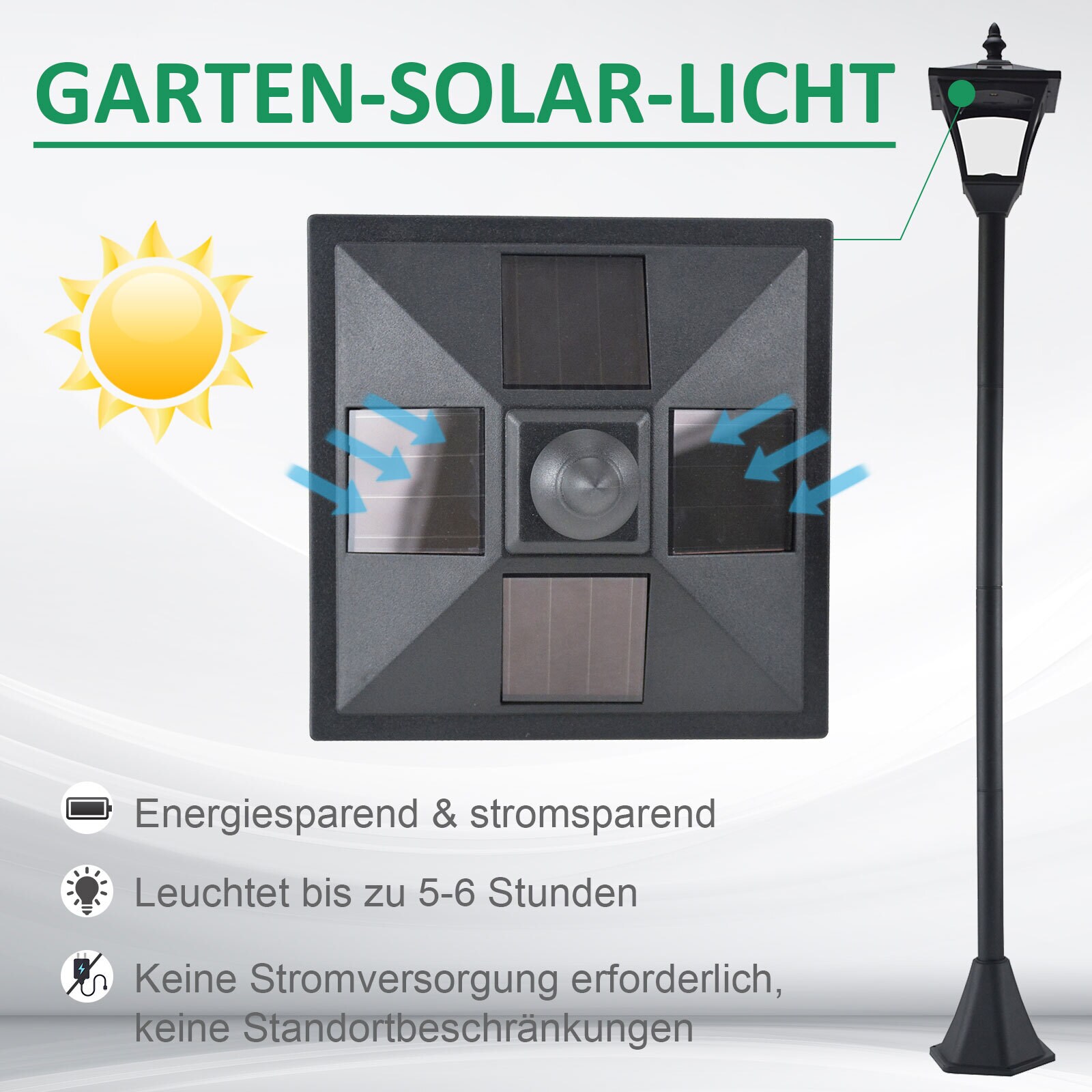 Outsunny Solar Laterne schwarz 15 x 15 x 120 cm (LxBxH)