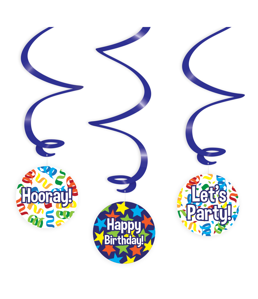 Swirl decorations Happy birthday cartoon 3st 14cm