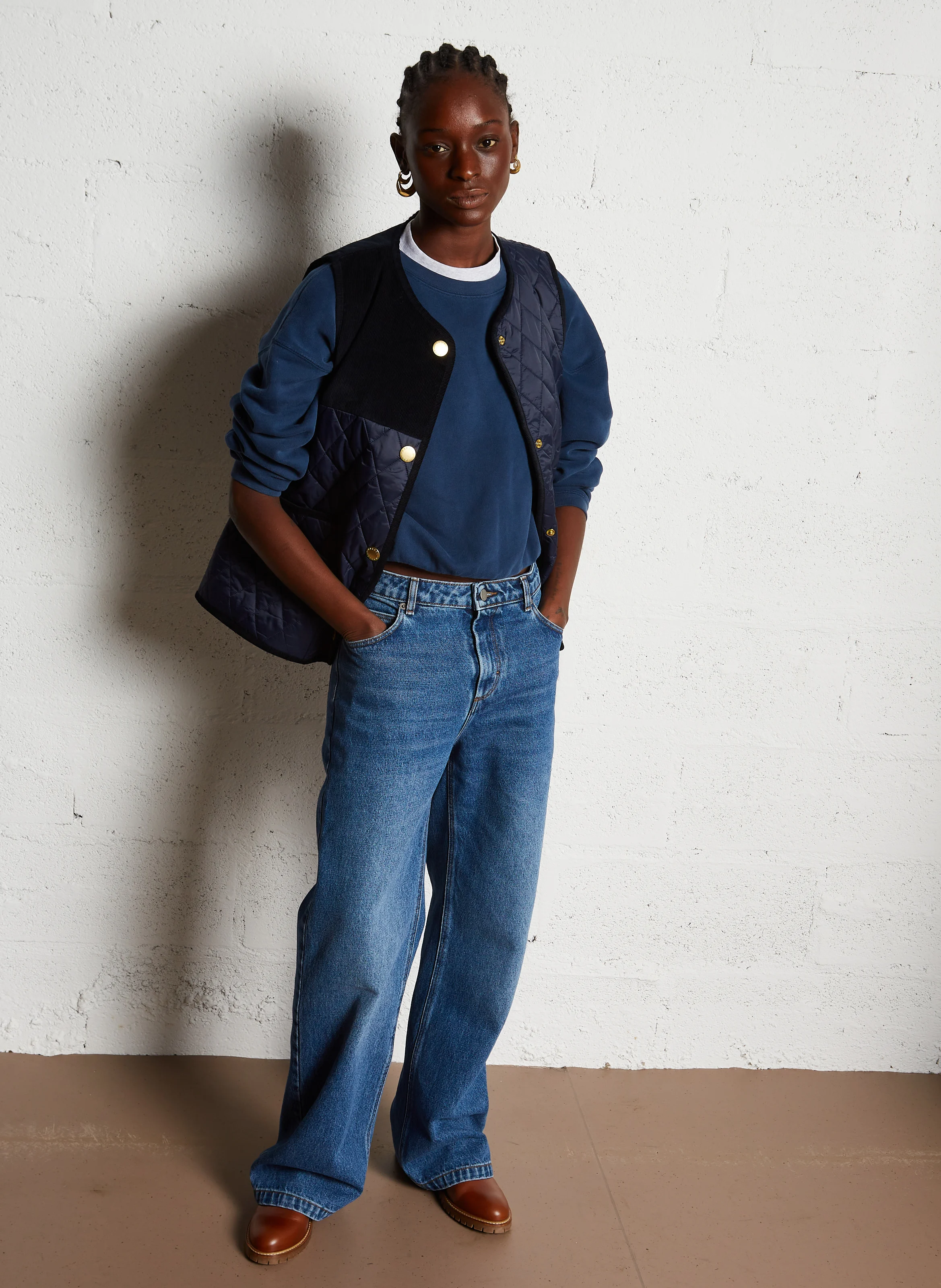 HEALY - Veste sans manches col rond en coton | Bleu