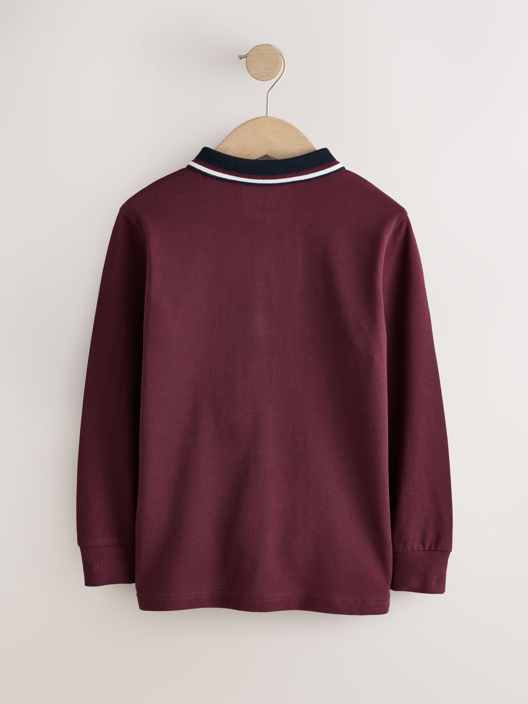 Paarsrood/marineblauw - Poloshirt met lange mouwen en kleurvlakken (3-16jr)