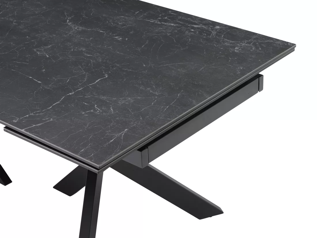 Table à manger extensible 8 à 12 personnes en verre trempé et céramique - Effet marbre noir - MARISO