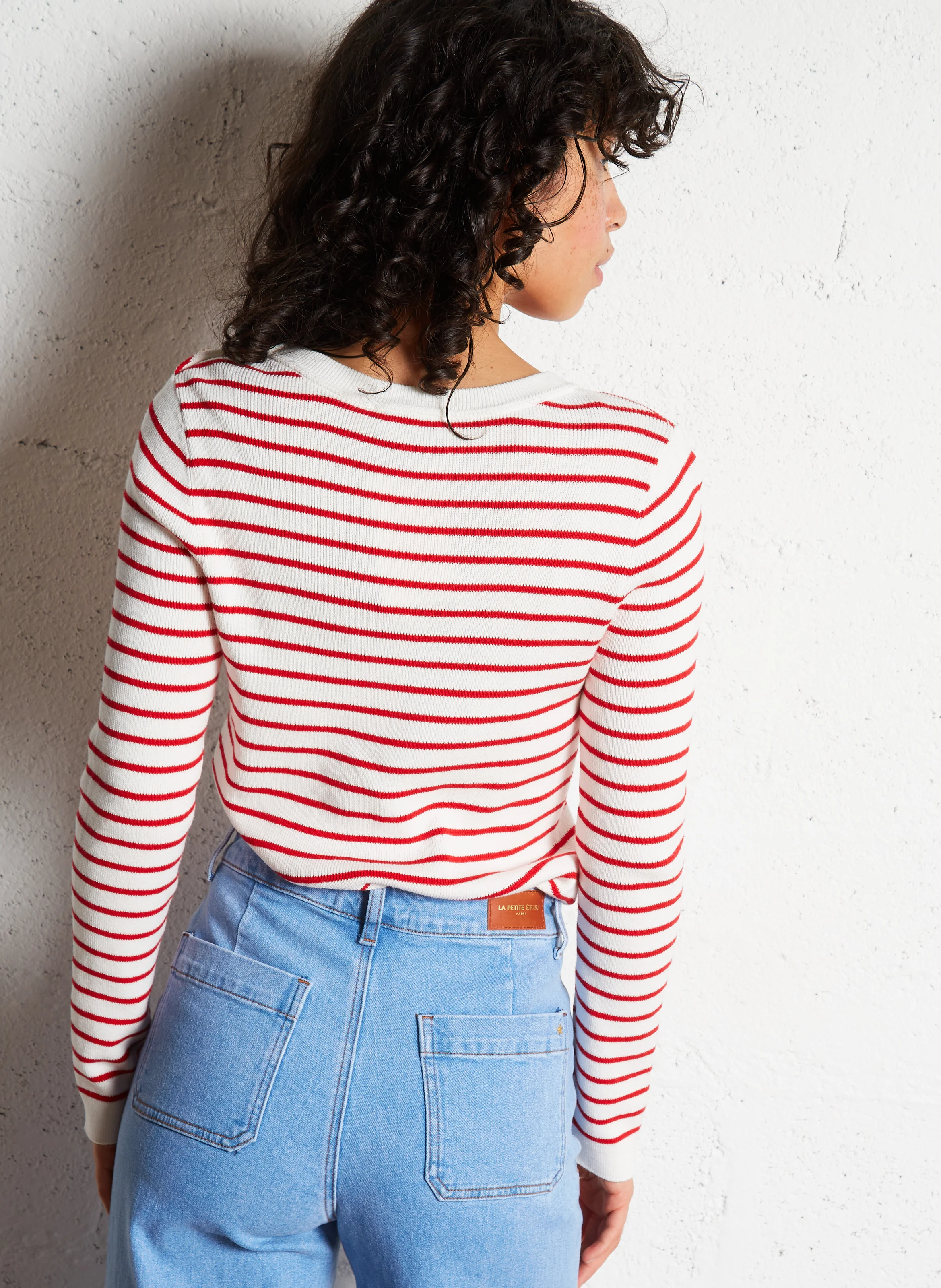 MOLLY - Pull col rond droit en coton rayé | Rose