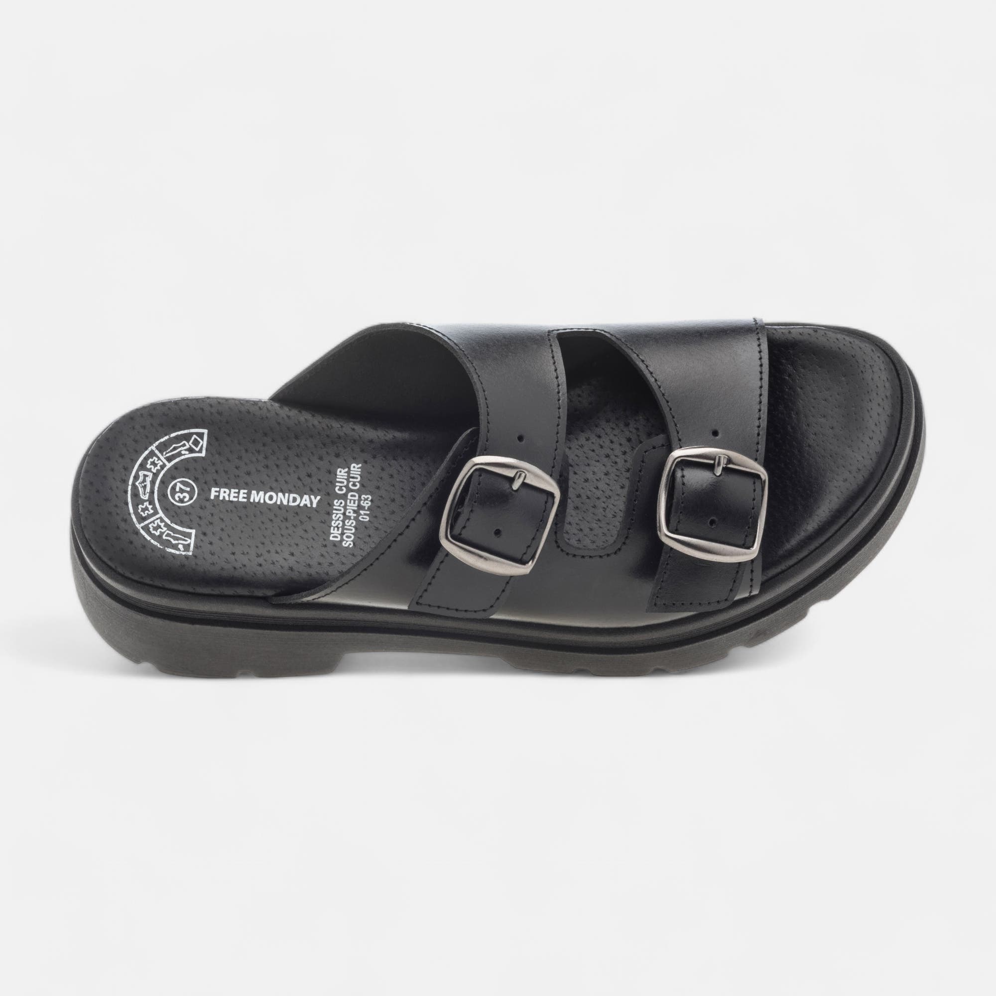 Mules à talon compensé Femme en cuir noir