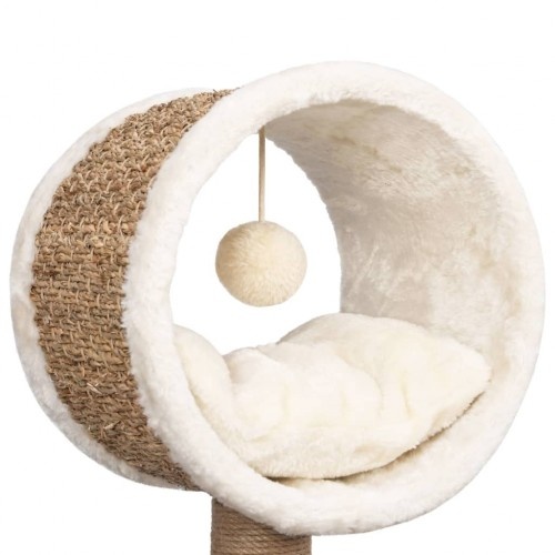 Arranhador para gatos com túnel e brinquedo, marrom