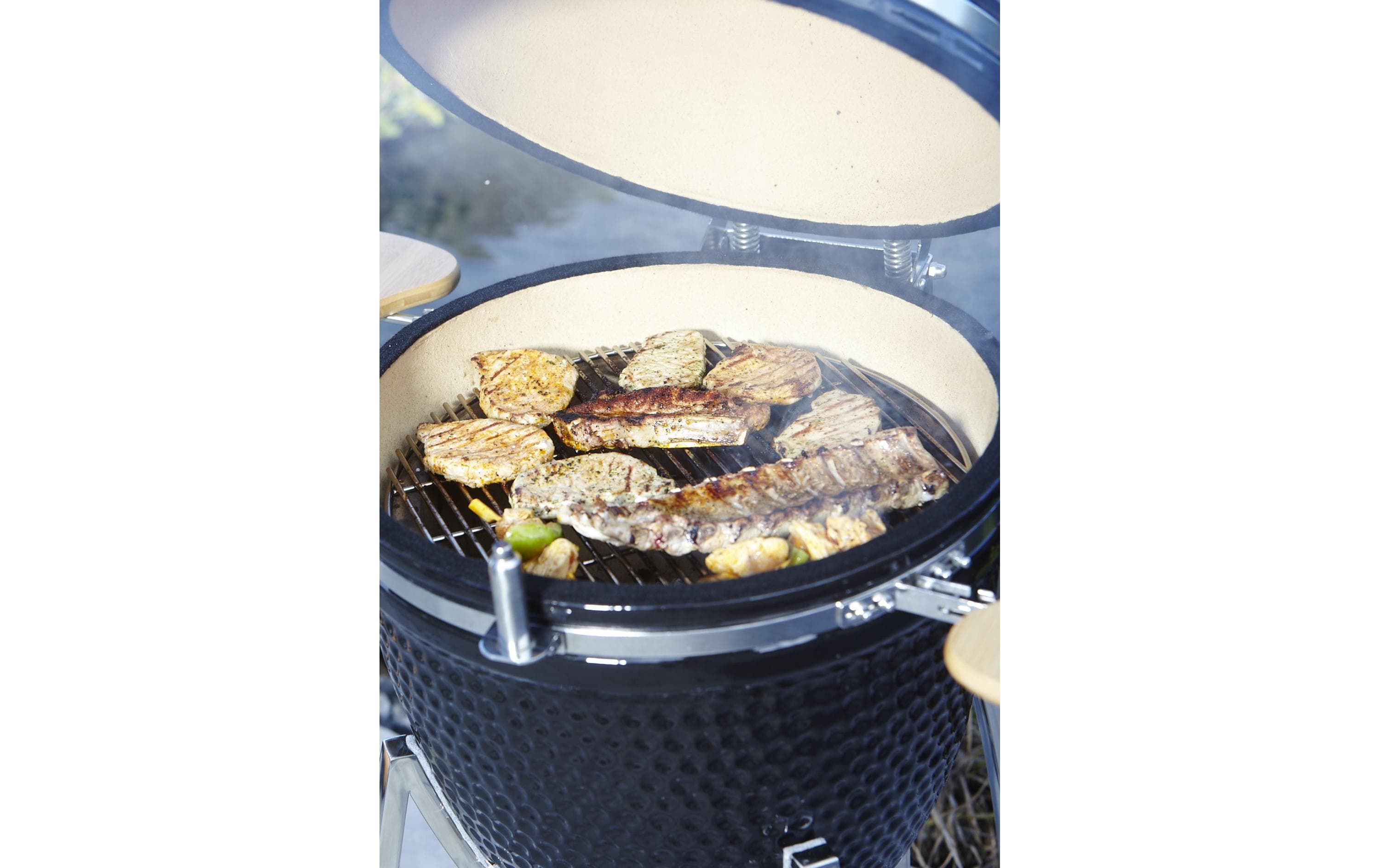 Kamado Set, 8-teilig, Schwarz<br>Kamado-Ofen