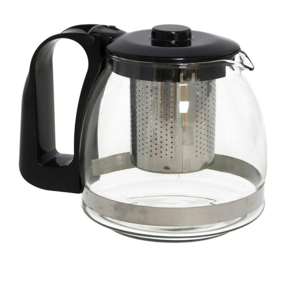 Gerimport Theepot met theefilter - glas - 700 ml - zwart