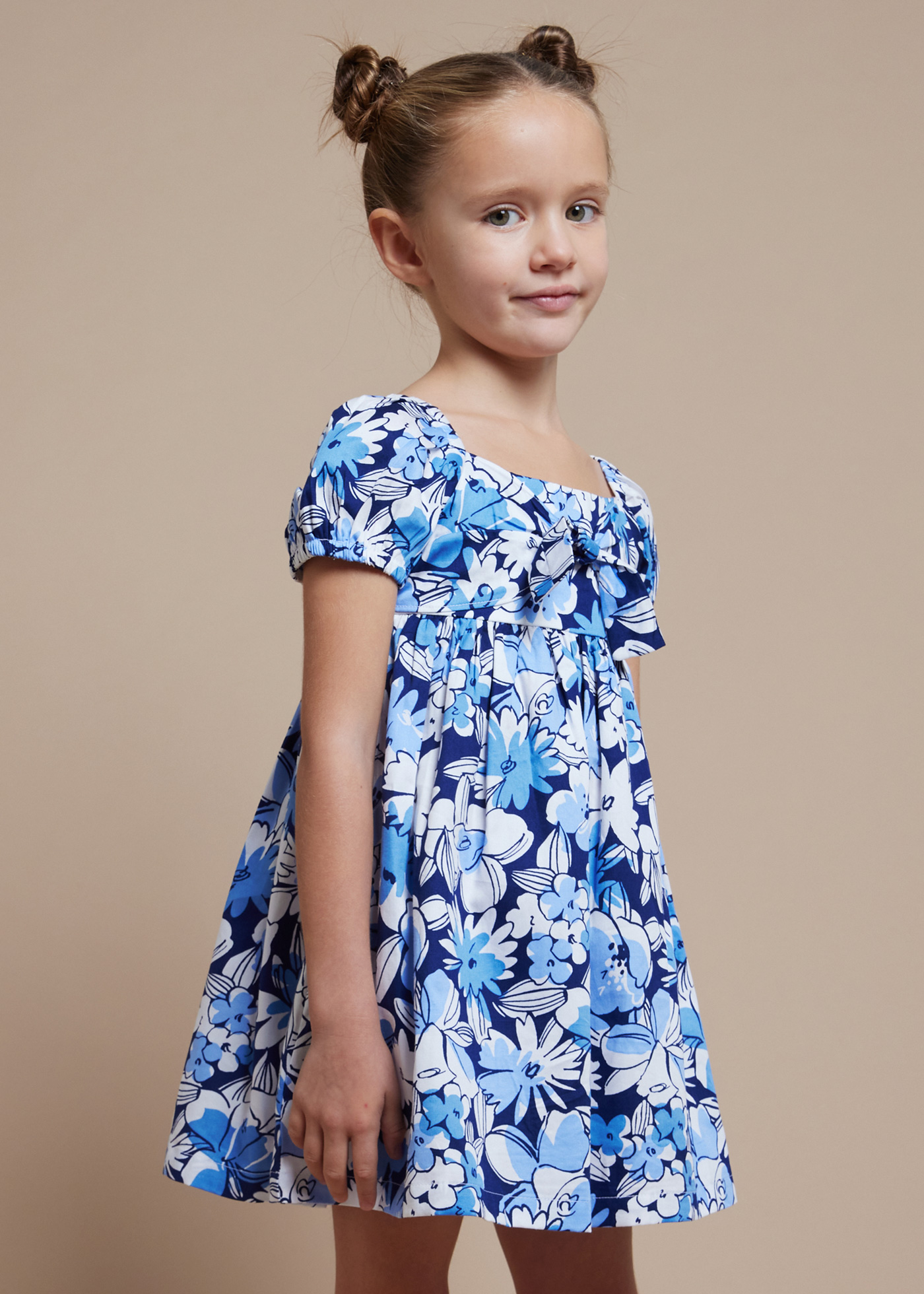 Vestido estampado Better Cotton para meninas, cor fúcsia.