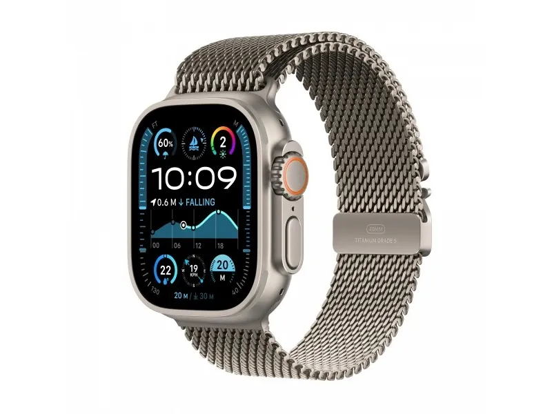 Apple Watch Ultra 2 - 49 mm - naturlig titanium - smart ur med milanesisk løkke - båndstørrelse: S - 64 GB - LTE, Wi-Fi 4, UWB, Bluetooth - 4G - 61.4 g