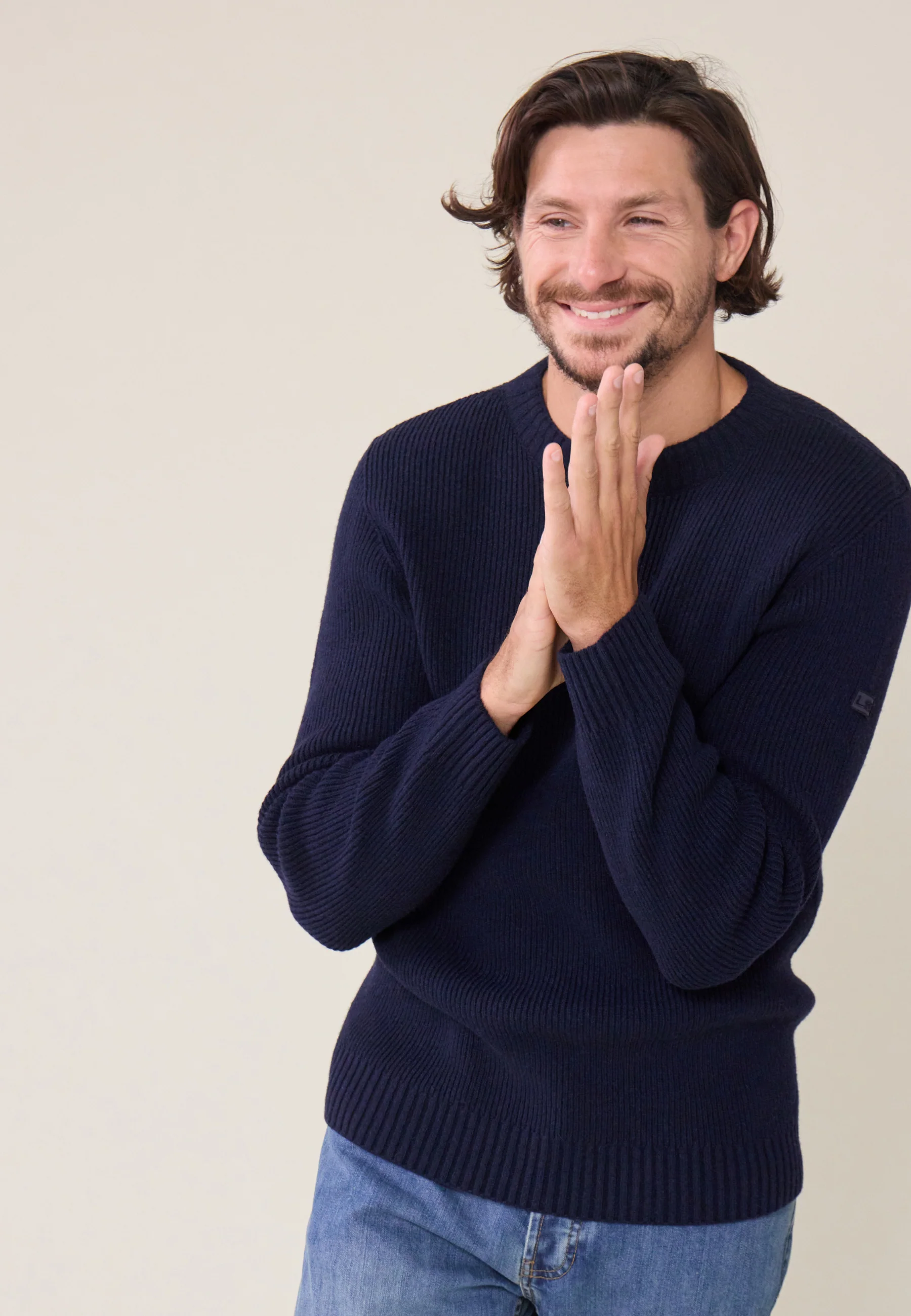 Pull Homme en laine Française-Louis Bleu Marine