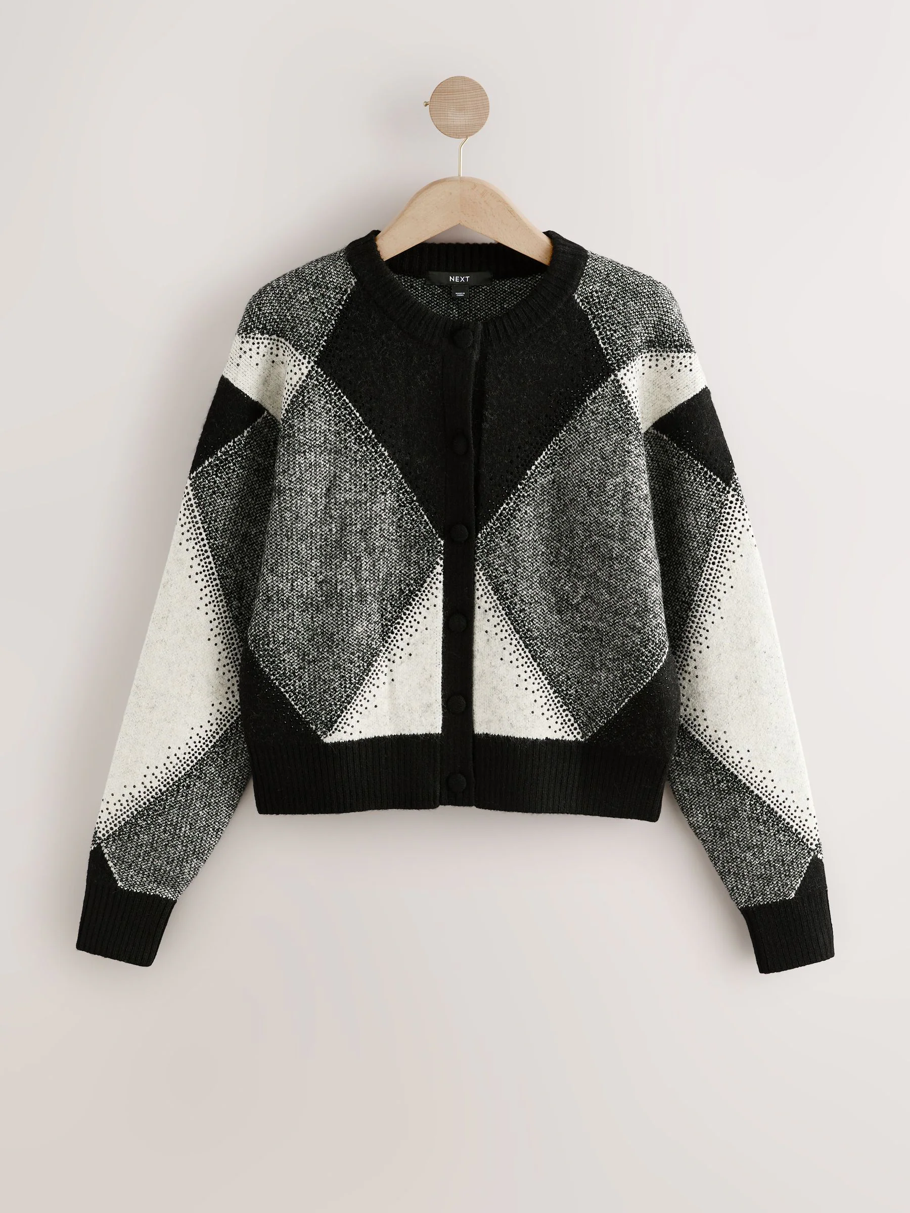 Zwart/wit - Sparkle Argyle Embellished Cardigan With Wool