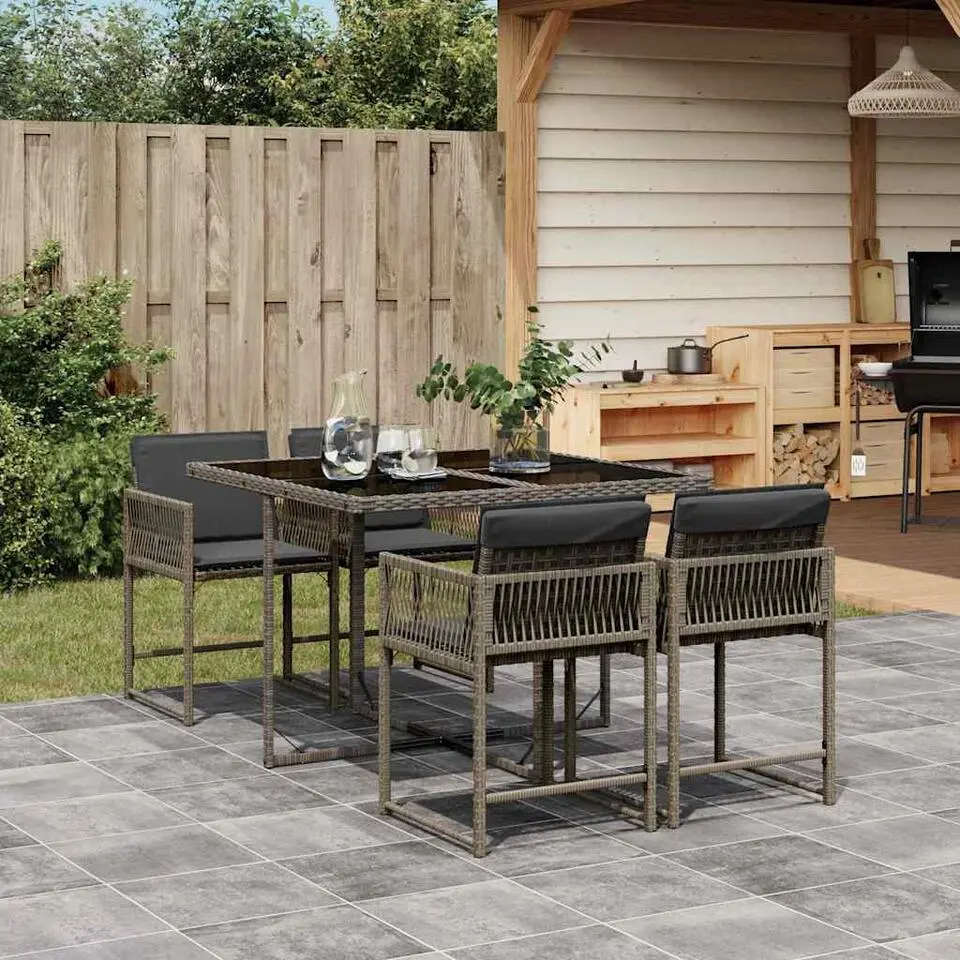vidaXL - 5-delige Tuinset donkergrijs kussens - Grijs PE rattan - 110x106 cm