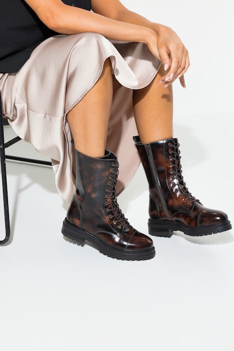 Leder-Schnürboots, Zipper, Wechselfußbett, Weite H