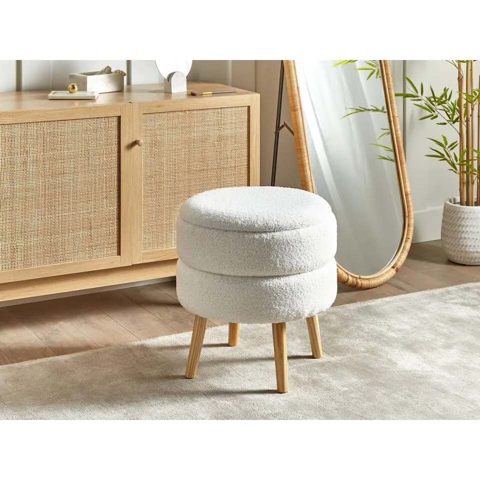 OKATON - Hocker met opbergruimte - Wit - Bouclé