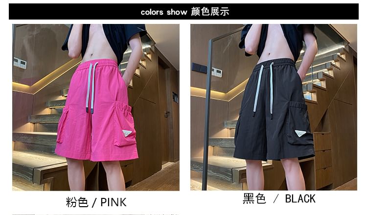 Giuliana - Effen cargoshorts met trekkoordtaille