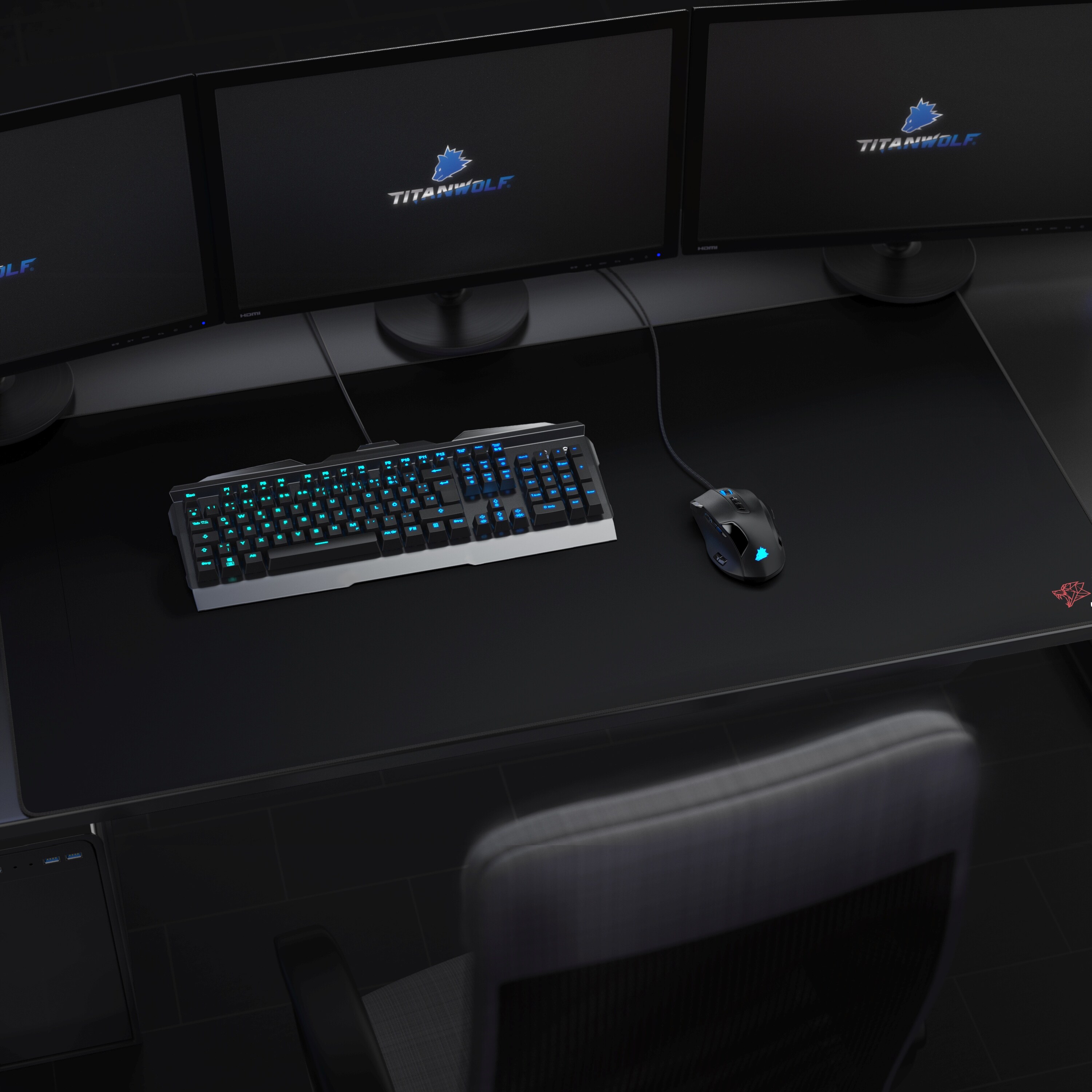 Titanwolf Gaming Mauspad, XXXL Speed Mousepad 1200 x 600 mm, Geschwindigkeit & Präzision, Logo rot