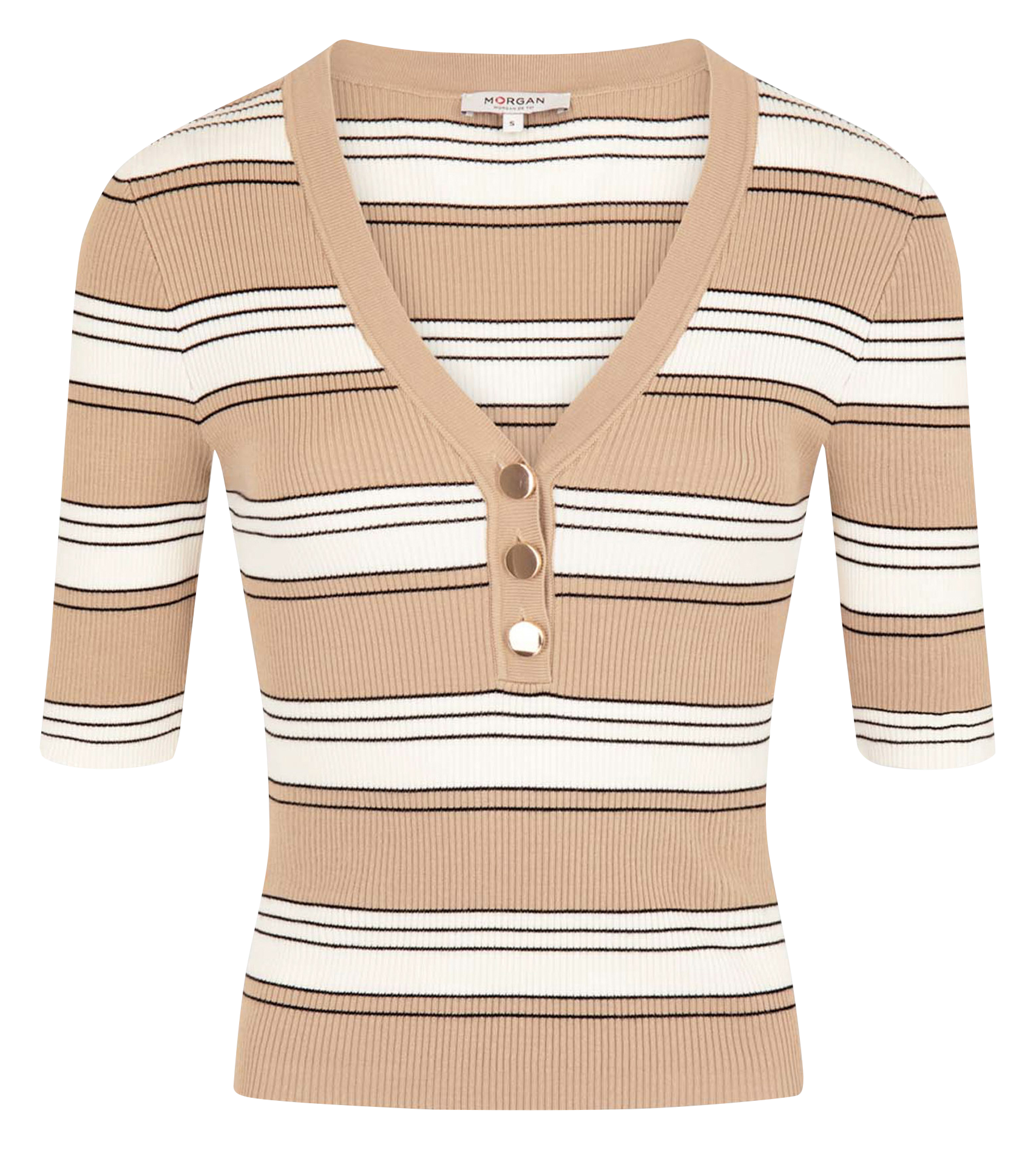 MINO - Pull col V à rayures | Beige