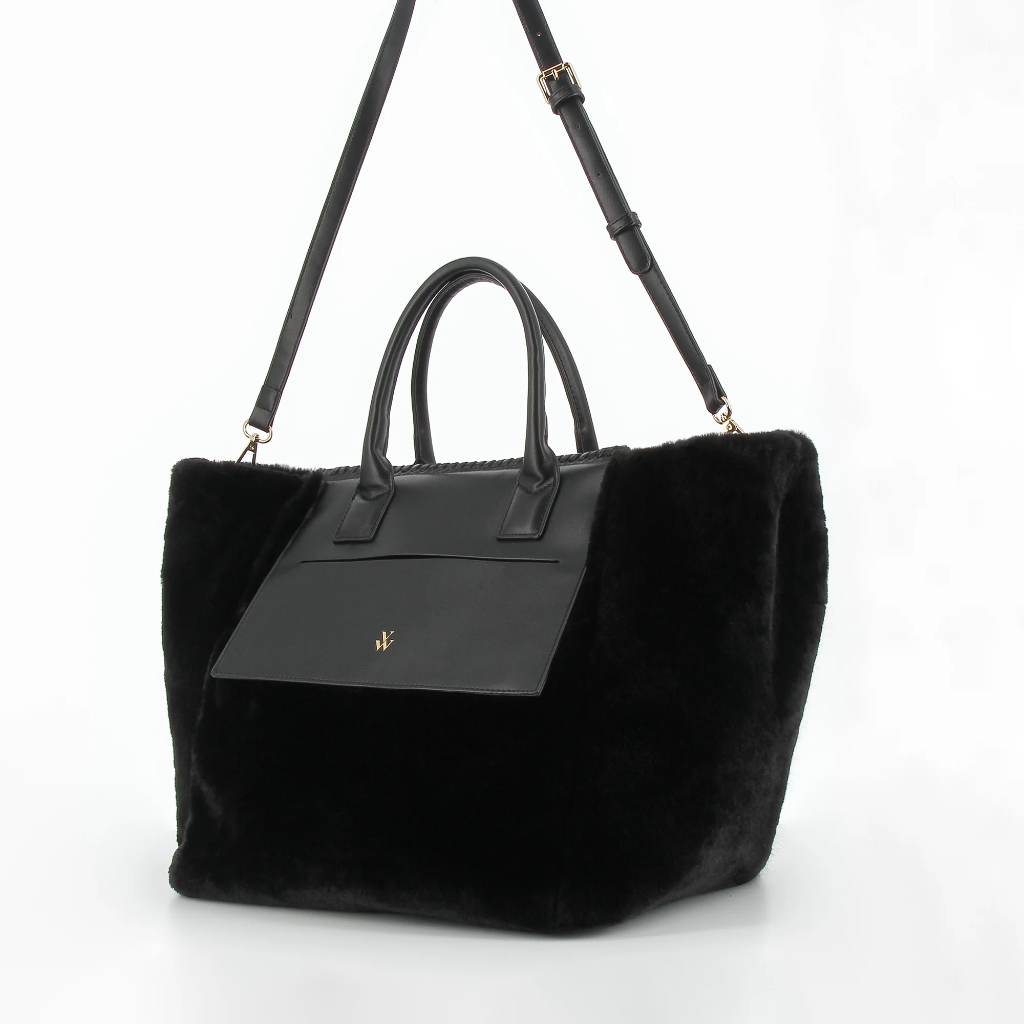 Sacs-Cabas Christiane noir en fausse fourrure