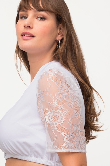 Dirndlbluse, Stehkragen, Carree-Ausschnitt, 1/2-Arm