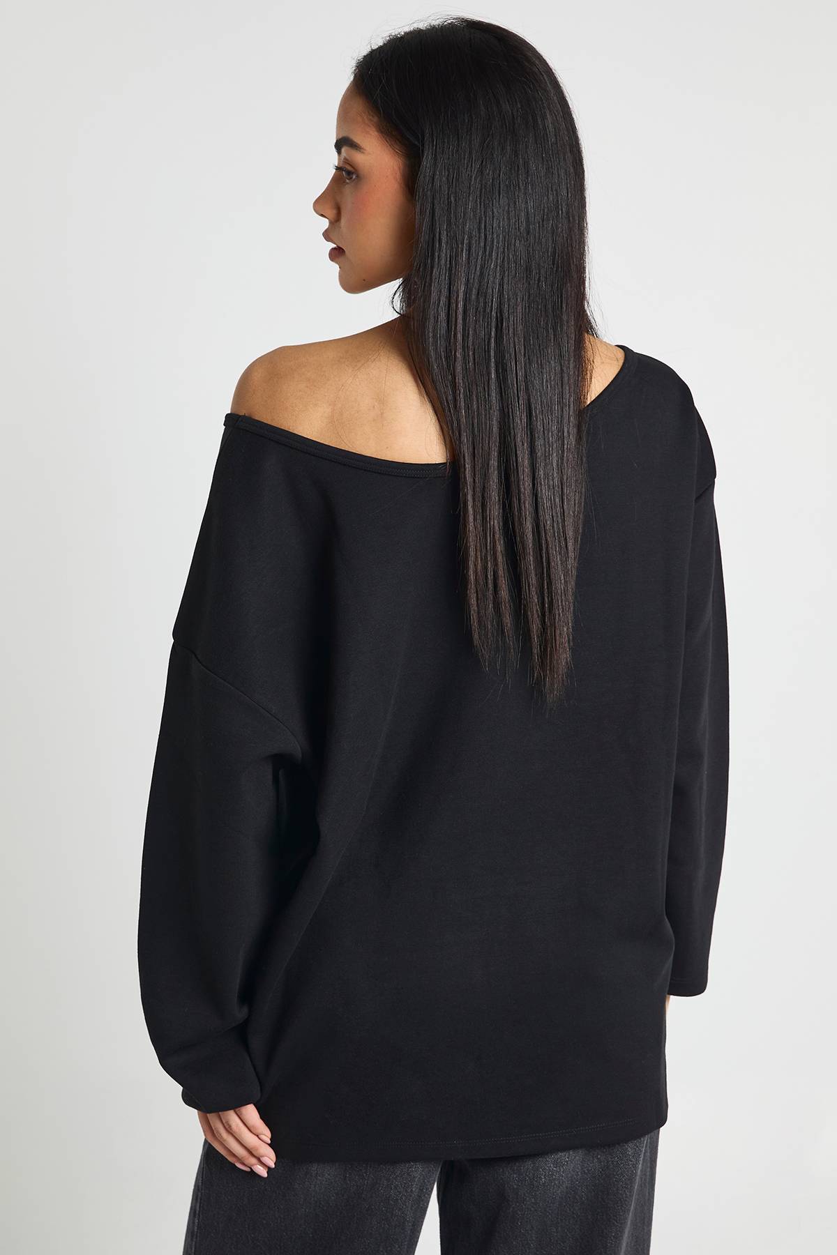 boohoo Sweat-shirt Interlock Épaules Dénudées Coupe Longue