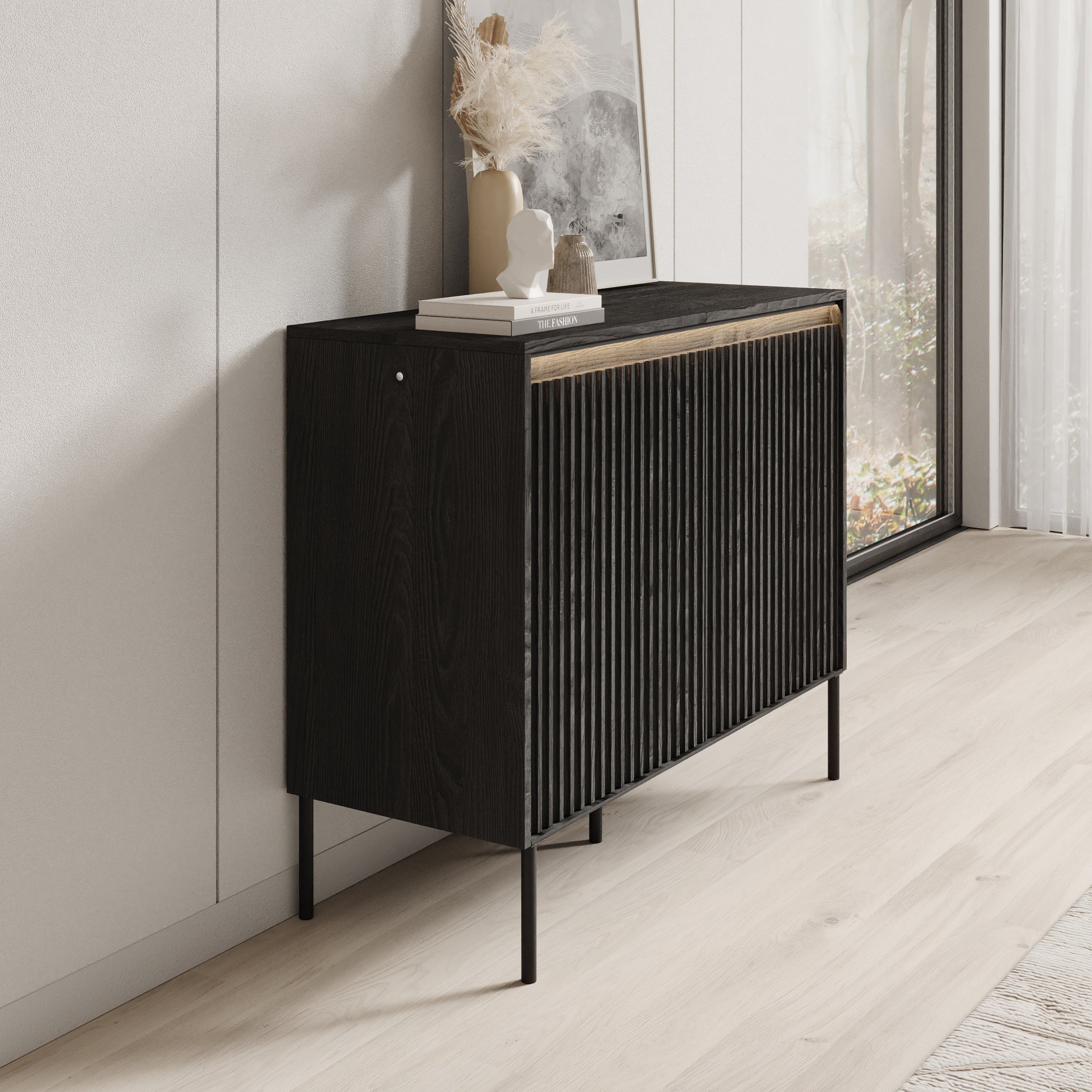 Meubella - Dressoir Timoteo - Mat zwart - 98 cm