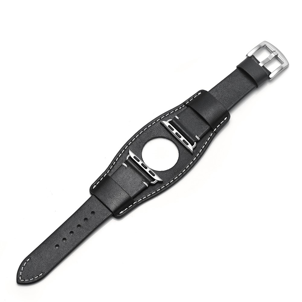 Apple Watch (49/46/45/44 mm) Modisches Manschetten Ersatz Echtleder Armband (Gelenkumfang: ca. 170-220mm) - Schwarz
