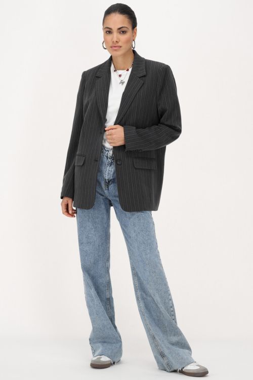 Grijze oversized blazer met krijtstrepen