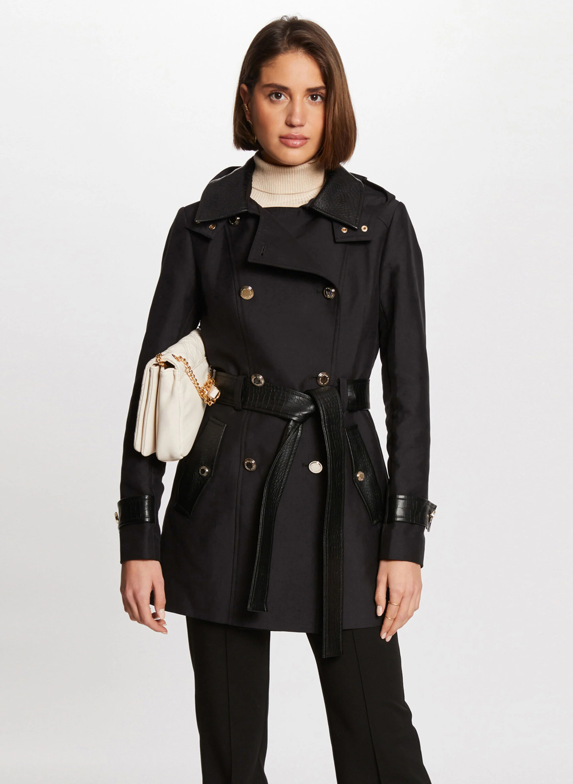 GZIMA - Trench long effet cuir| Noir