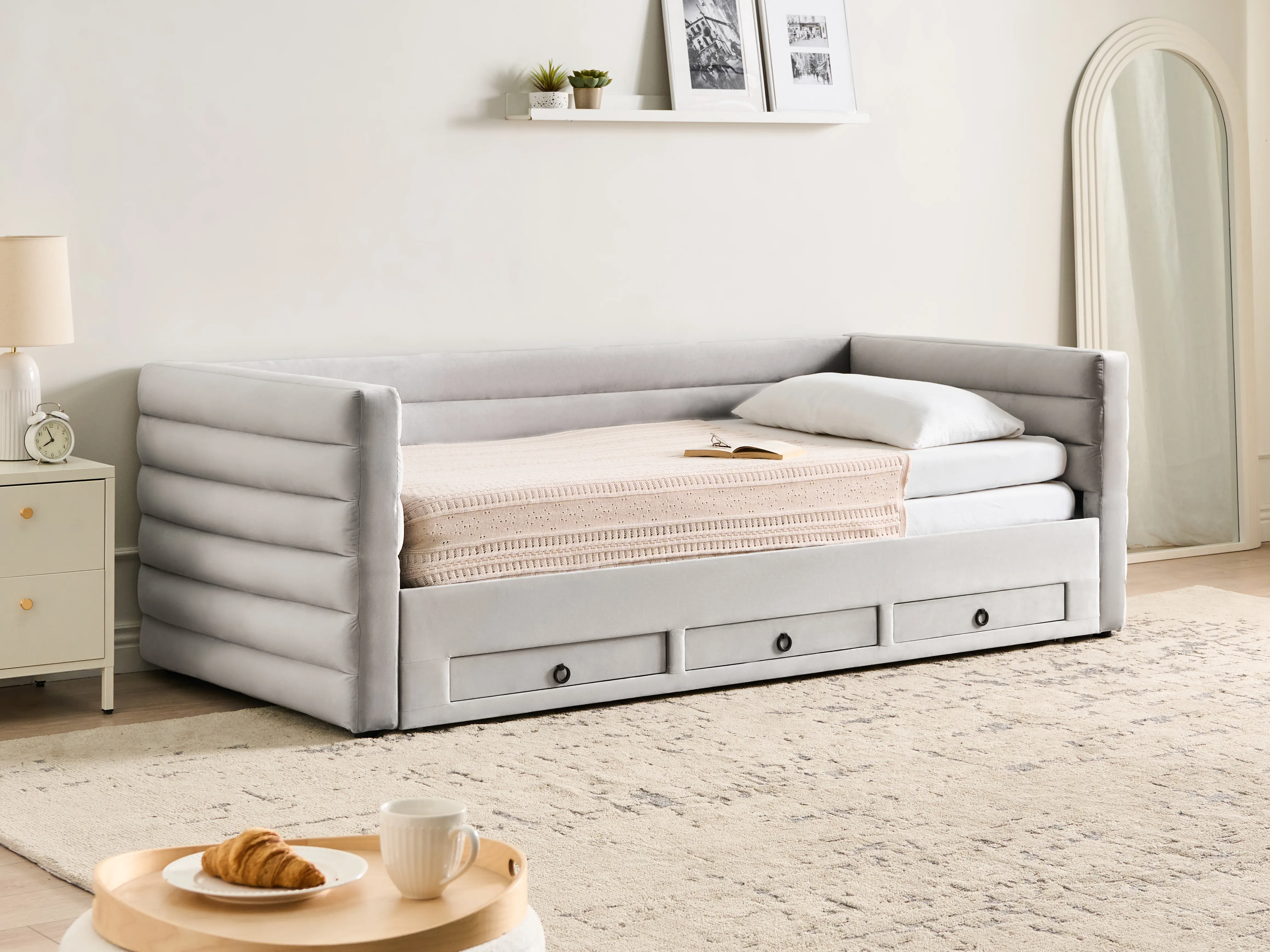 Bedbank met opbergruimte Fluweel MEUDON 90 x 200 cm Grijs