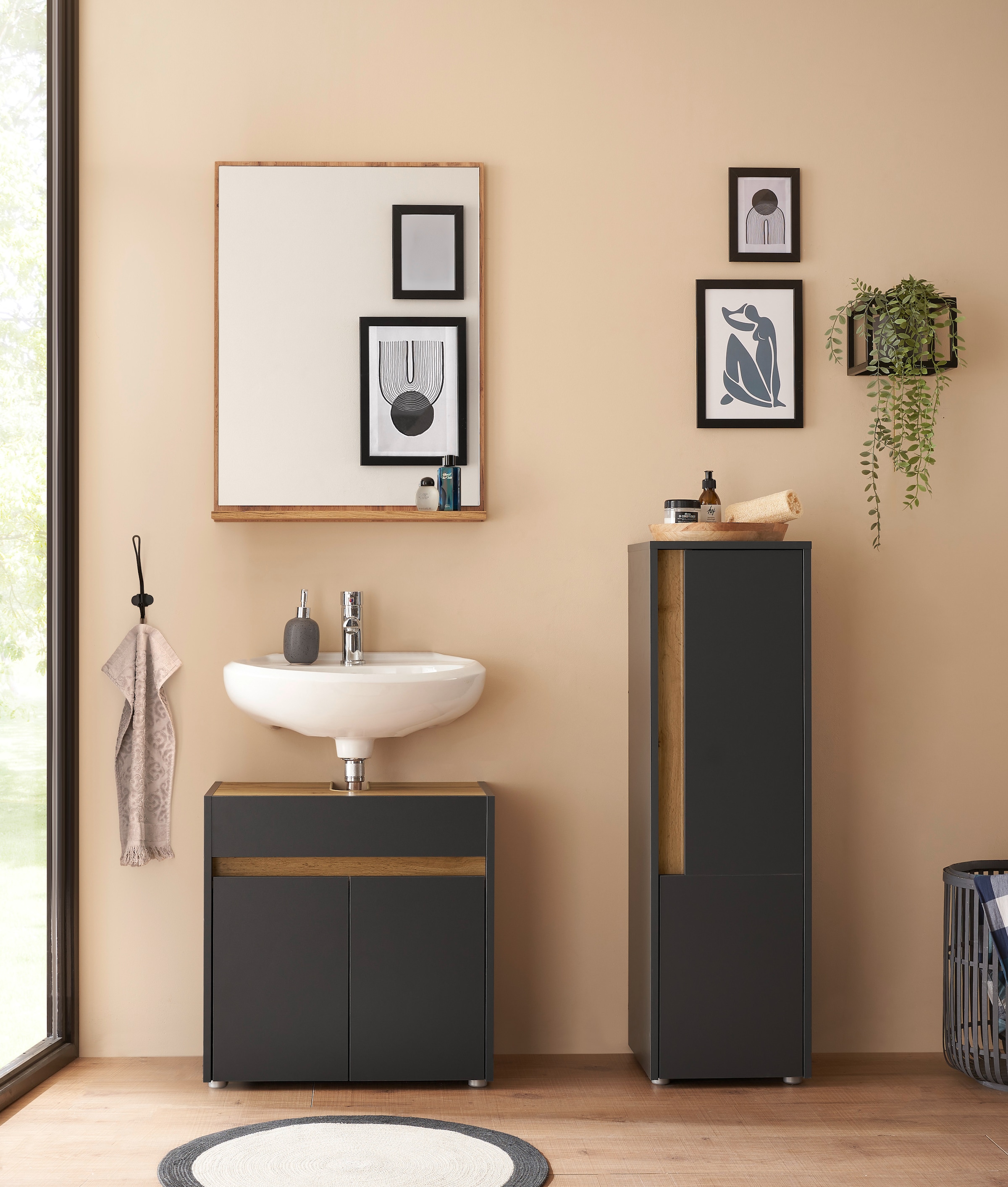 INOSIGN Waschbeckenunterschrank »CITY/GIRON, Waschtisch mit Griffmulde, Badschrank in zeitlosem Design« in den Farben Weiss und Anthrazit verfügbar, viel Stauraum