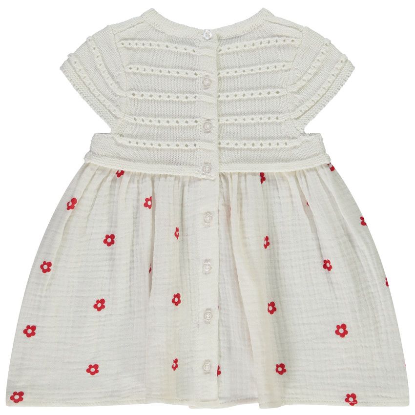 Robe bi-matière effet 2 en 1 imprimé fleurs pour bébé fille - Ecru