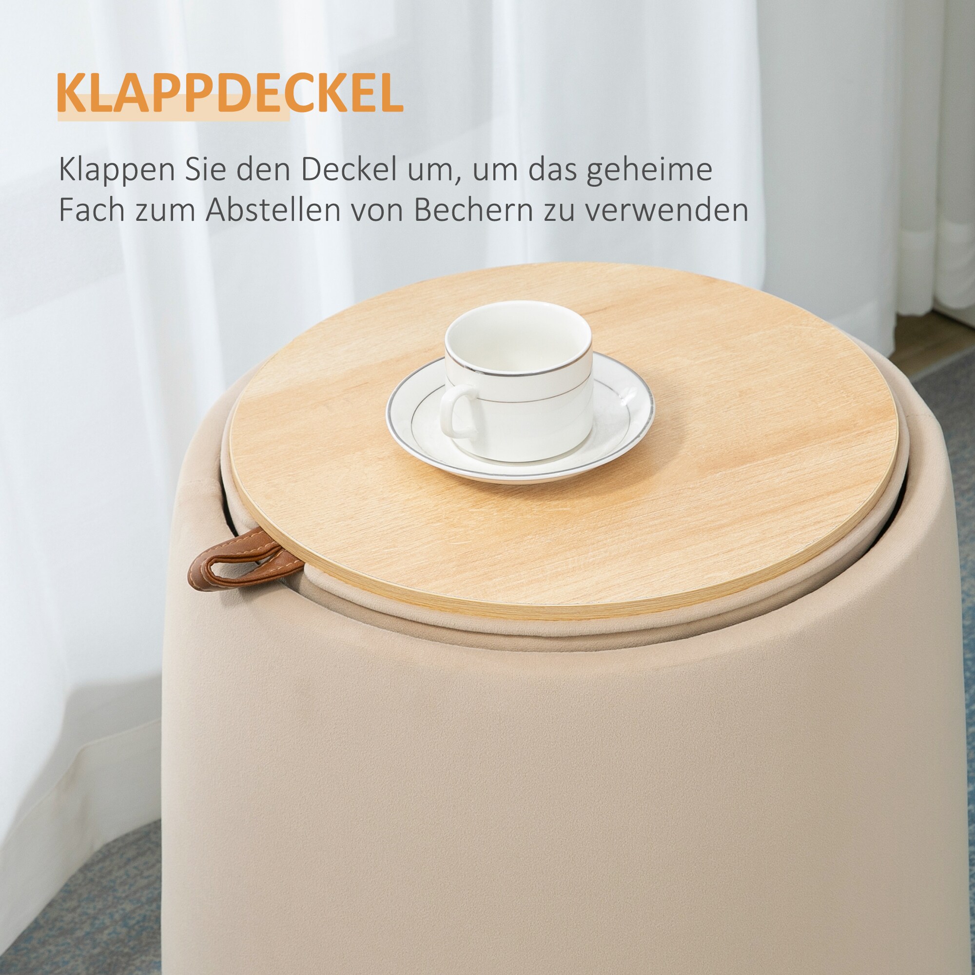 HOMCOM Aufbewahrungs-Ottomane mit Stauraum beige Ø44 x 47,5Hcm