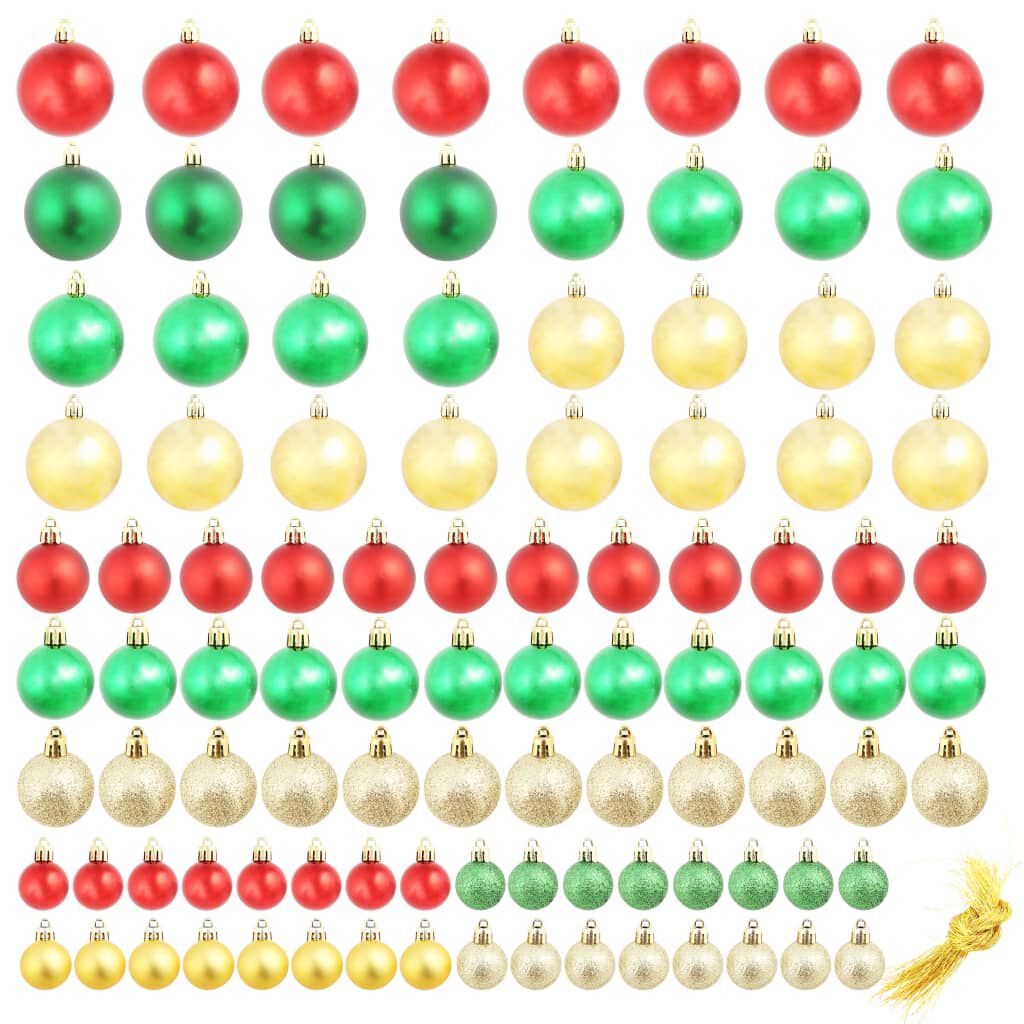 Kerstboomballen, 100 stuks, rood/goud/groen
