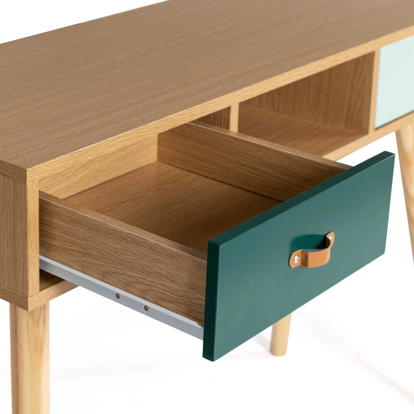 Console scandinave 2 tiroirs ALIZE bois et vert